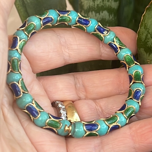 18 karat gold enamel and turquoise bracelet - Picture 13 of 14